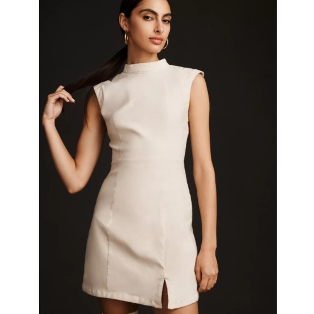 New w/ Tags Anthropologie Ivory Mock Neck Sleeveless Magic Linen Blend Dress XL